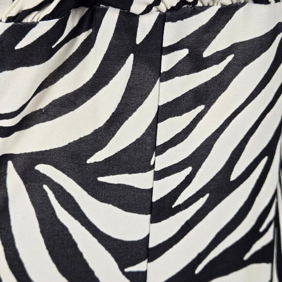 Evan Picone Dress Size 4 Black Cream Abstract Stripe A-Line Dress Faux Wrap Top - Picture 6 of 16